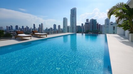 Serene Rooftop Pool with Breathtaking City Skyline 