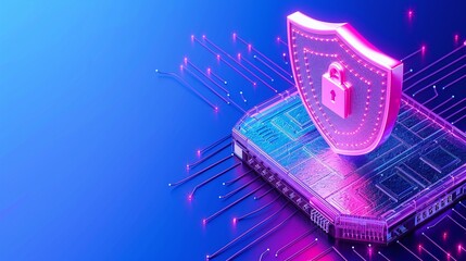 A digital shield symbolizing cybersecurity and data protection, enhancing technology through secure connections and vibrant design.
