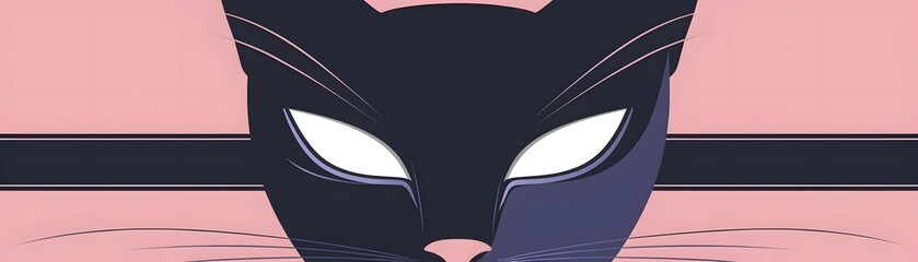 Fototapeta premium Stylized illustration of a black cat with striking eyes, set against a pastel background, perfect for digital art and animal themes.