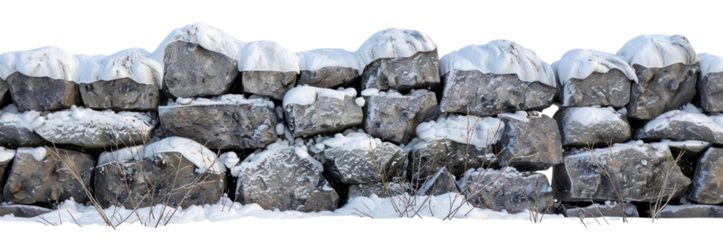 Snow-covered stone wall outdoors