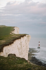 Seven Sisters Chalk Cliffs in Windy Weather - Eastbourne East Sussex England - Coastal Scene on the...
