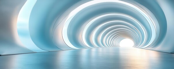Obraz premium Geometric abstract tunnel with endless curves, side view, symbolizing infinite possibilities, sci-fi tone, Complementary Color Scheme