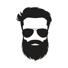 Black silhouette of a man with a beard, expressive hairstyle and drop sunglasses.