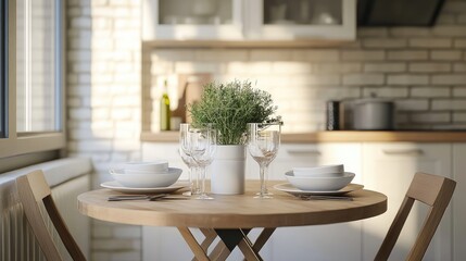 compact dining table set with foldable chairs in a cozy kitchen nook