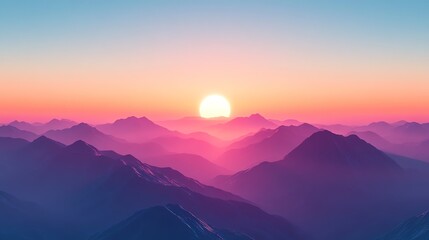 Silhouetted mountain range with the setting sun casting a warm pink glow on the horizon.