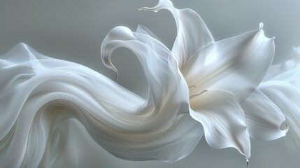 Abstract White Flower and Flowing Fabric Delicate Textures and Elegant Simplicity in Motion