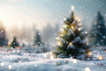 Christmas greeting card with bright winter holiday composition and New Year background