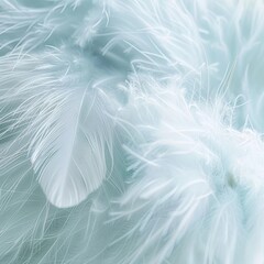 Close-Up Of Soft And Delicate White Feathers In Teal Toning, Abstract Background Texture.