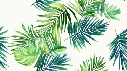 Tropical Jungle Summer Seamless Pattern with Exotic Palm Leaves Endless Repeat Design Abstract Watercolor Texture for Textile Printing