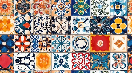 Patchwork texture with vibrant traditional tiles