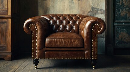 Vintage leather armchair with brass studs,