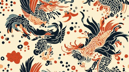 Seamless pattern featuring a dragon bird design