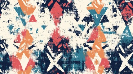 Tribal seamless pattern with hand painted watercolor texture and grunge abstract background