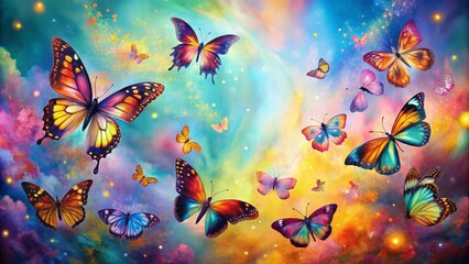 Butterflies flutter against an abstract canvas, exploring the intersection of nature's beauty and artistic expression