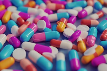 many colorful pill 3d flat style 