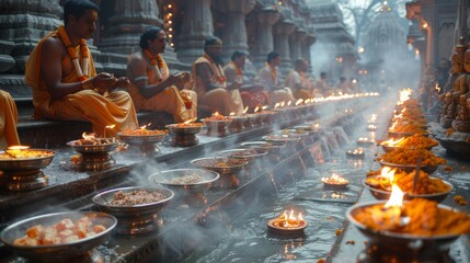 Ganges Aarti Festival . Following the Ganga Aarti, sanctified offerings are distributed among devotees, often consisting of sweets, fruits, and holy water, symbolizing blessings and divine grace.