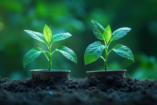 A close-up of two different plants growing from the same pot, symbolizing the nurturing of bilingual abilities