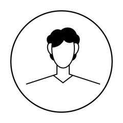 A black and white minimalist avatar of a person with short hair in a circular frame. No facial features are detailed. Ideal for user profiles, social media, apps, websites, and avatars.