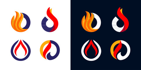 Set of Fire flame round logo vector. O circle oil gas icon