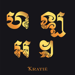 Golden elegant letter G, H, I, J, K, L with Thai and khmer art elements. Vector