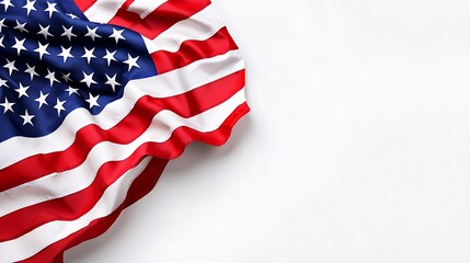 Obraz premium The American flag waves proudly with stars and stripes, symbolizing patriotism against a white background.