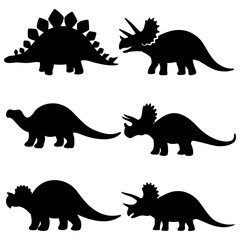 Set of vector silhouettes of Triceratops dinosaurs. © Natthaporn