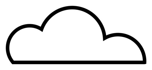 Simple cloud line drawing in black, symbolizing cloud technology, data storage, and online services. Ideal for tech, cloud computing, and networking designs. Used often in vector or graphic projects.