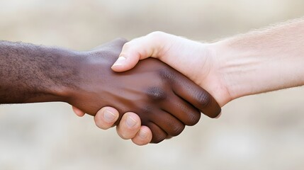 Two Hands of Different Skin Tones Clasped in a Handshake