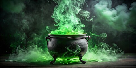 In the heart of shadows, a cauldron of enchanted potion simmers, its murky depths agitated by hidden forces,