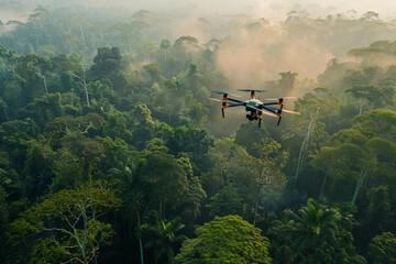 Fototapeta premium Drone flying in the sky over nature during observation