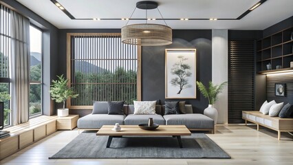 3D rendering of a modern-styled living room with fireplace, modern living room with fireplace, modern living room, living room interior