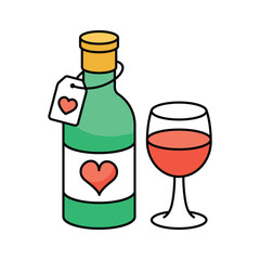 A bottle of wine with a glass, symbolizing love and relaxation