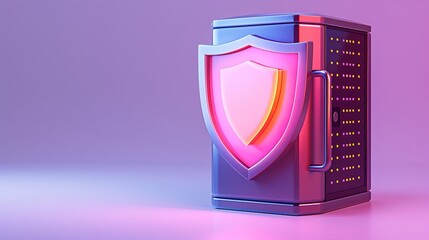 A modern shield symbolizing security stands beside a sleek storage device against a gradient backdrop, representing data protection.
