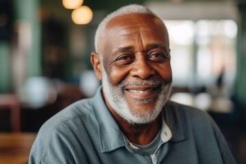 Fototapeta premium Smiling portrait of a African American senior man in nursing home