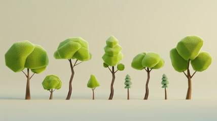 Fototapeta premium A playful 3D cartoon tree icon with bright green leaves and a simple structure, designed for use in nature, eco, and environmental concepts. AI generative