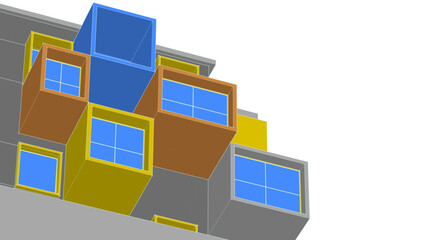 architecture modular facades 3d illustration