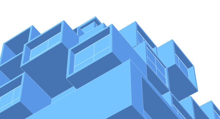 architecture modular facades 3d illustration
