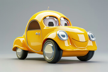 Fototapeta premium A beautiful fictional cartoon car with pronounced headlights on a colorful background