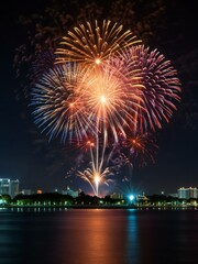 Fototapeta premium fireworks over the river
