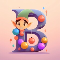 Fototapeta premium A cartoon elf is holding a bunch of colorful balls