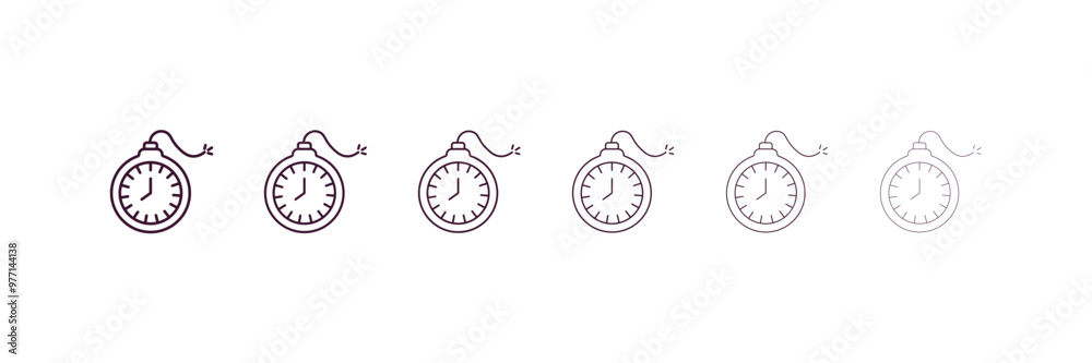 Poster time bomb with clock outline icon. linear vector from army and military concept. 6 different line st