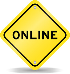 Yellow color transportation sign with word online on white background