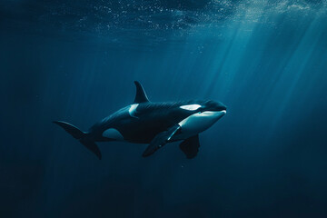 Fototapeta premium Fantastically beautiful majestic huge whale in ocean