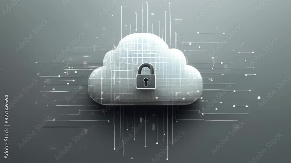 Poster Cloud computing icon with a digital lock symbolizing data security and protection in modern business. Technology and cybersecurity concept.