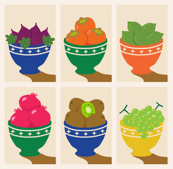 Fruit in a bowl vector illustrations Collection