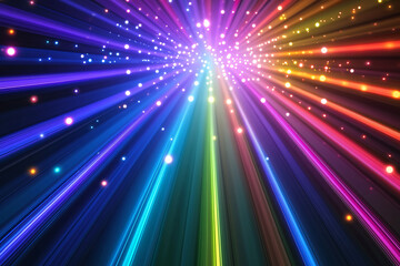 Fototapeta premium a multitude of multi-colored points of light with rays diverging in different directions