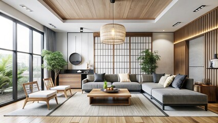 Fototapeta premium 3D rendering of a modern-styled living room with fireplace, modern living room with fireplace, modern living room, living room interior