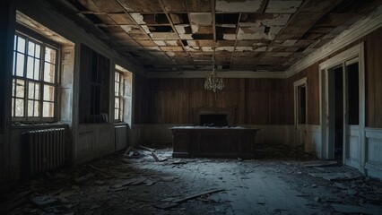 Old abandoned empty dilapidated house