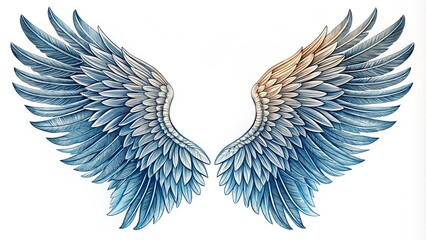 Fototapeta premium Two wings, feathers outstretched, overlapping in a gentle arc, emblazoned with intricate patterns, a symbol of freedom