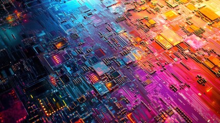 Abstract Circuit Board with Colorful Gradient